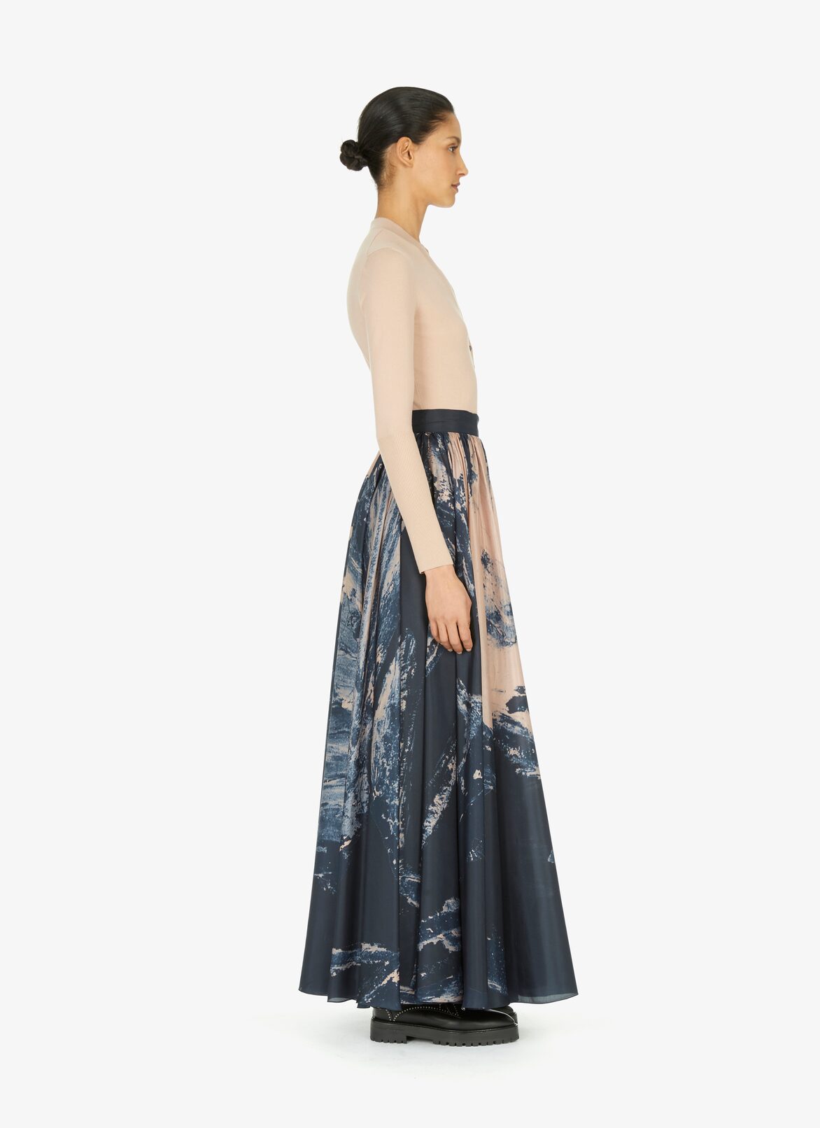 Wide printed habotai silk skirt  ALAÏA BLUE/NEUTRAL WIDE PRINTED HABOTAI SILK SKIRT